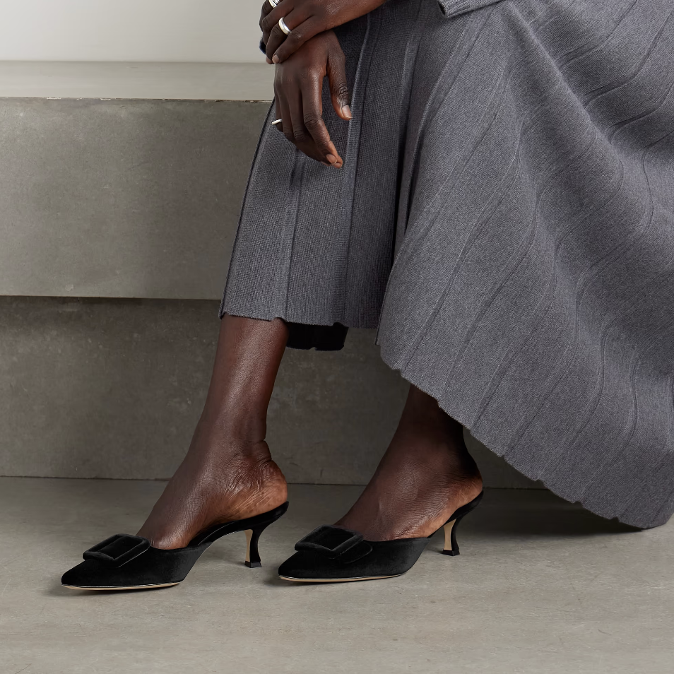 MANOLO BLAHNIK, Maysale 50 buckled velvet mules