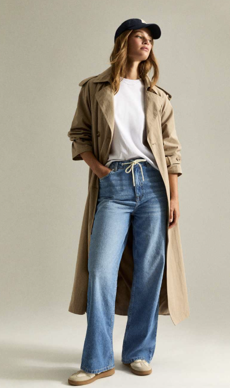 Blue Drawstring Waist Wide Leg Jeans