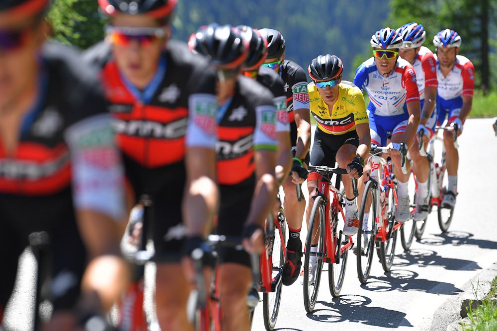 Richie Porte in yellow during stage 6 at Tour de Suisse