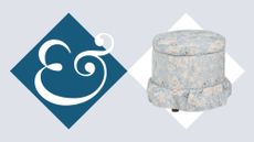 H&G logo alongside a skirted blue floral Nancy Meyers-style storage ottoman
