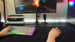 Alienware Pro Wireless gaming keyboard in action