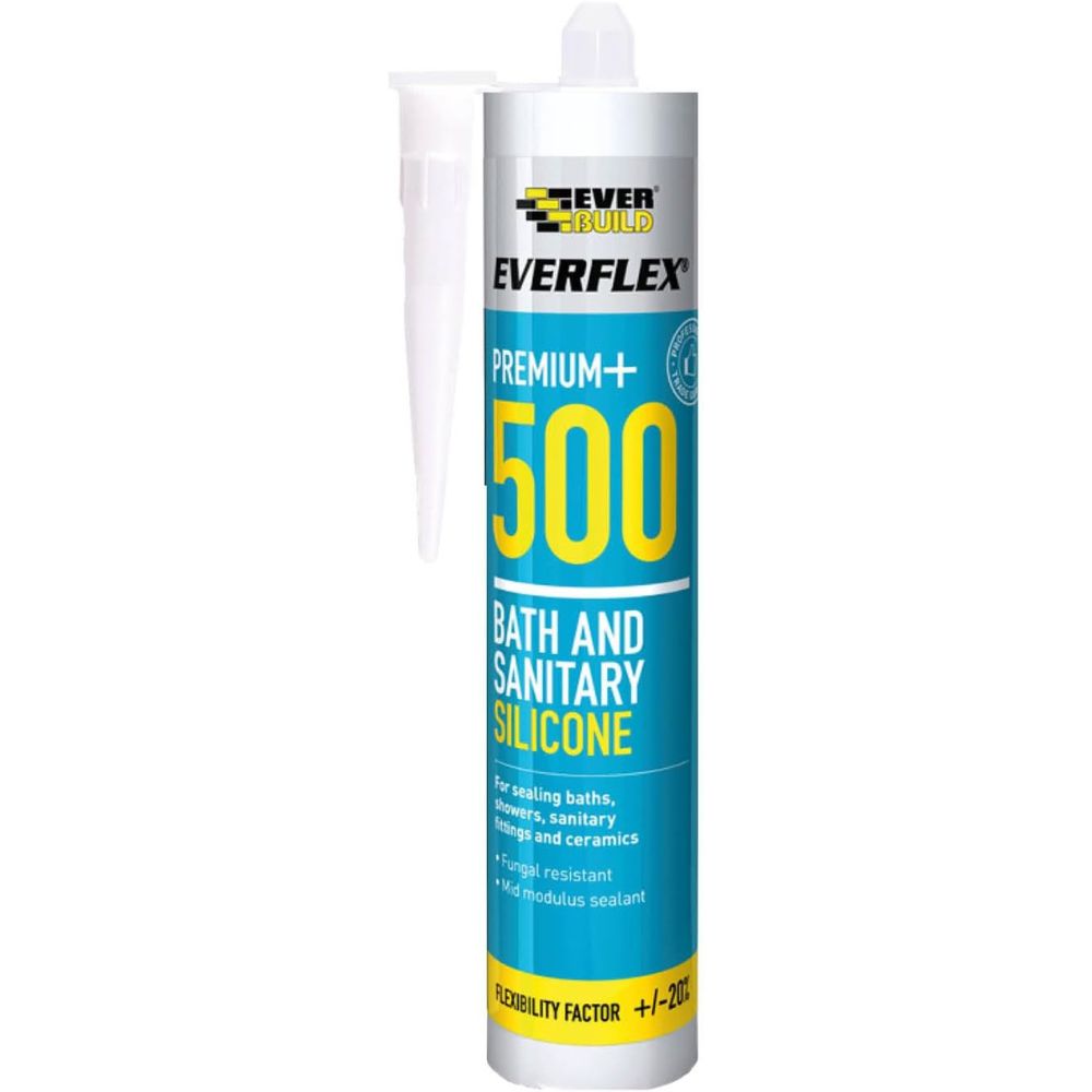 Everbuild Everflex 500 Bath And Sanitary Silicone – Interior And Exterior Application small cut out on white background