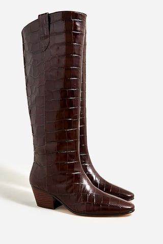 Piper Knee-High Boots in Croc-Embossed Leather