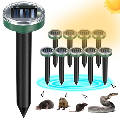 Mole Repellent Solar Powered 10 Pack Snake Repellent Ultrasonic, Groundhog Repeller,gopher Repeller Sonic Mole Deterrent Spikes, Snake Gopher Mole Vole Repellent Outdoor for Lawn Garden & Yard
