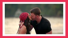 damian and francesca kissing on the beach in perfect match