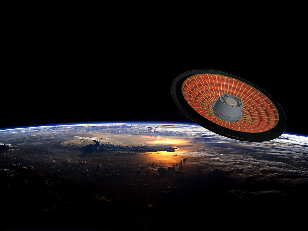 Artist&#039;s illustration of NASA&#039;s Illustration of Low-Earth Orbit Flight Test of an Inflatable Decelerator (LOFTID) in orbit.