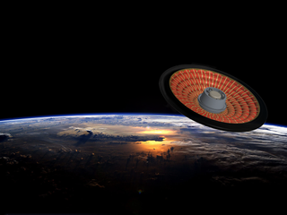 Artist's illustration of NASA's Illustration of Low-Earth Orbit Flight Test of an Inflatable Decelerator (LOFTID) in orbit.