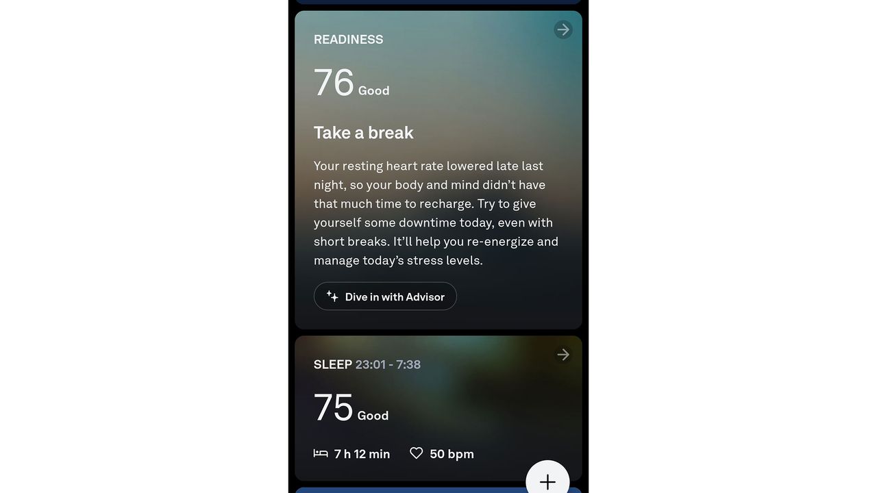 A screenshot of the Readiness score from the Oura app
