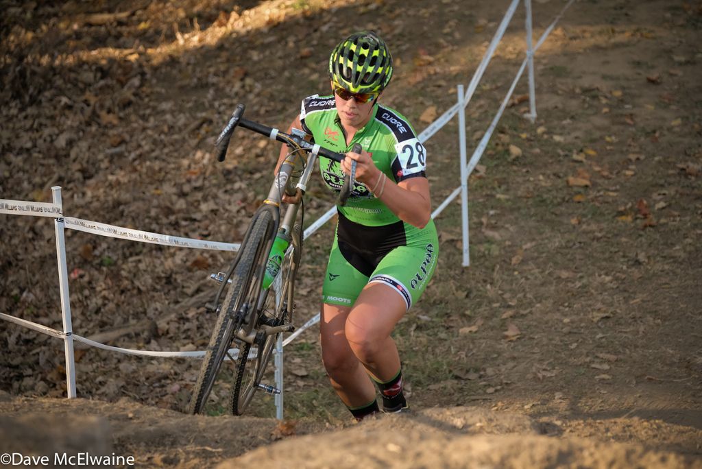 Ashley Zoerner running the limestone stairs with two laps remaining