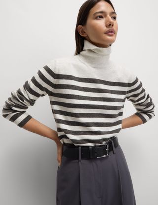 Air-Yarn Striped Roll Neck Jumper