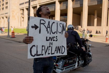 A protester in Cleveland.