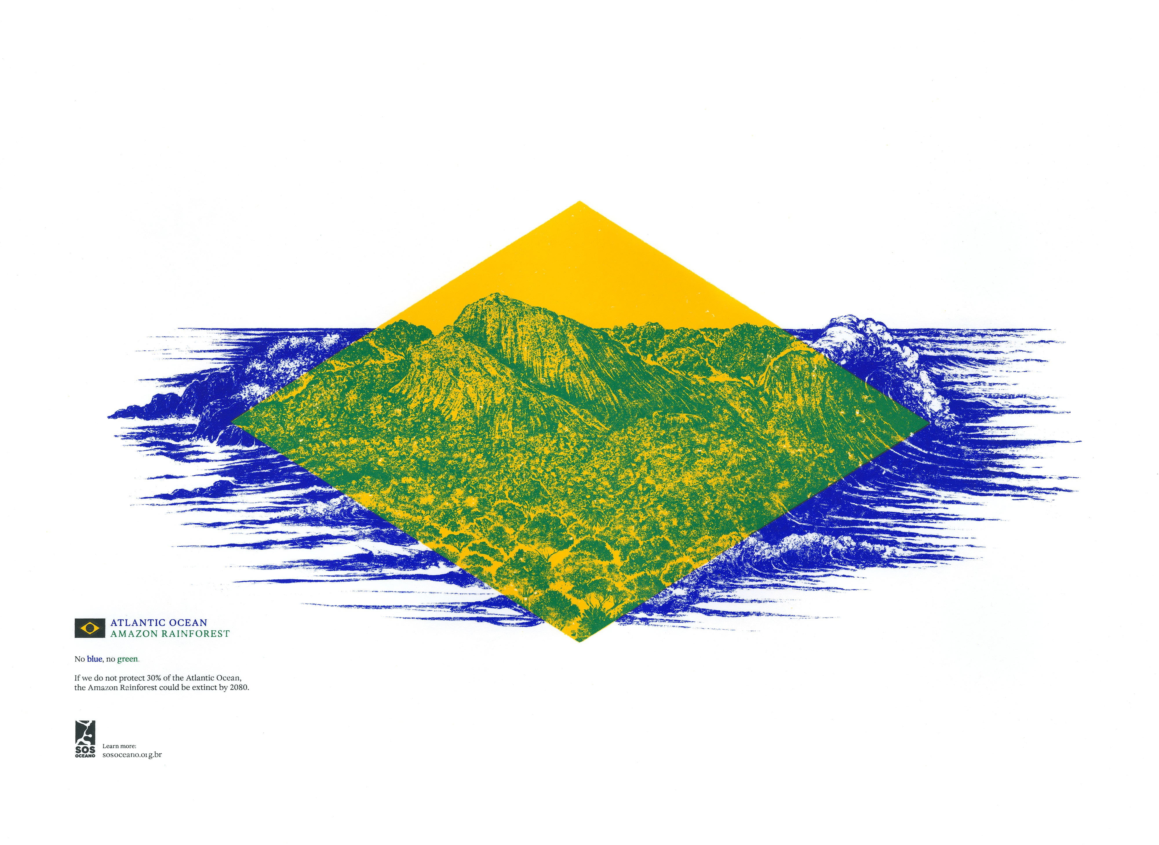 Brazilian flag reimagined for a campaign to raise awareness of ocean conservation