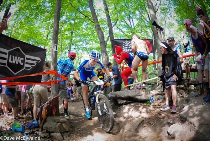 Georgia Gould (Luna Pro Team) makes her way through superheroes and nuns