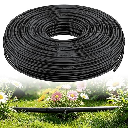 Pawfly 6.35 Mm Irrigation Dripline Tubing (61 M Roll), Irrigation Dripline Tubing With 15 Cm Emitter Spacing, Emitter Tubing Polyethylene Drip Line, Black Distribution Tubing Drip Irrigation Hose