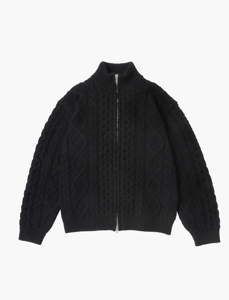 Vowels Cable Knit Zip Up