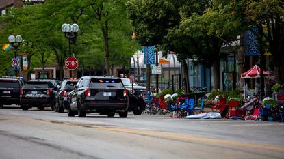 The scene of Monday's shooting at a Fourth of July parade in Highland Park, Illinois.
