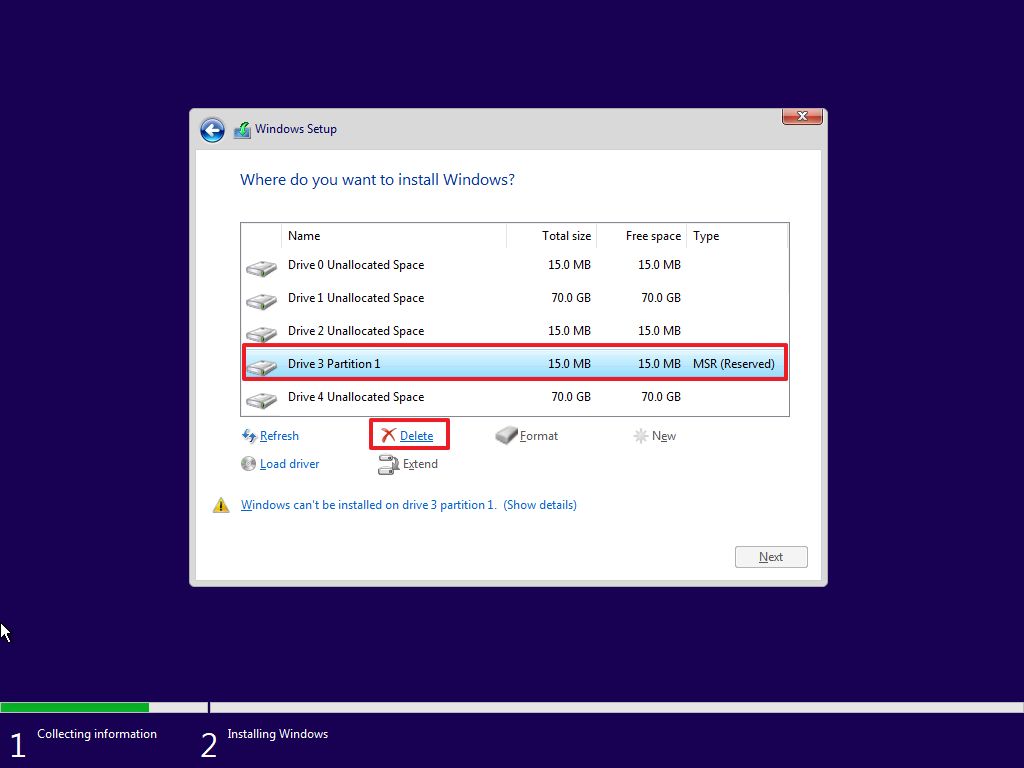 Windows 10 delete partition option