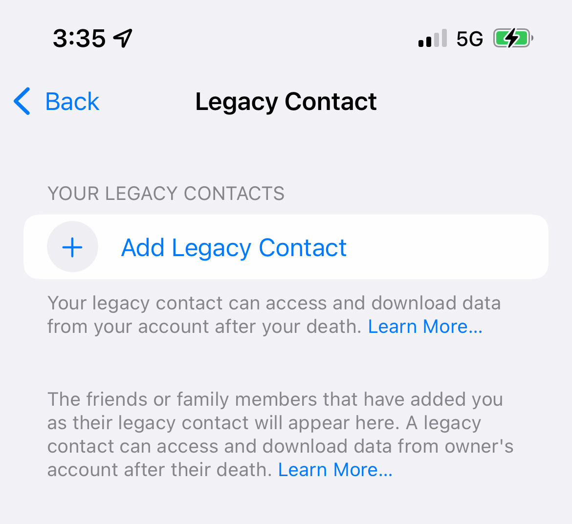 Apple Legacy Contact Setting