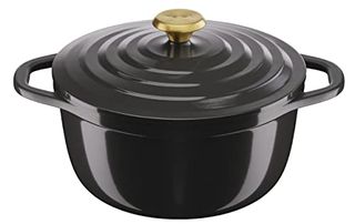 Tefal Air Round Casserole Dish 24cm Non Stick Induction Cast Aluminium (lighter Than Cast Iron) With Lid Grey E2554604