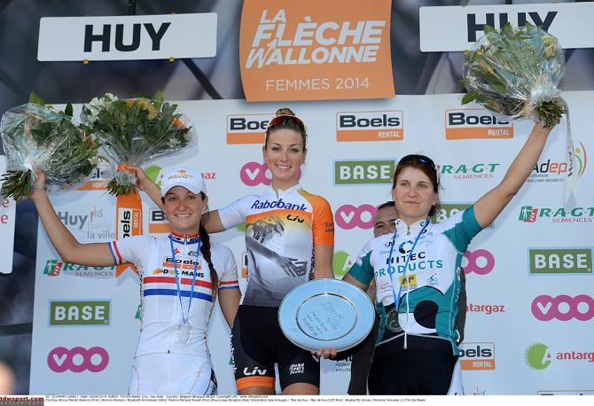 The 2014 Women's Fl&egrave;che Wallonne podium