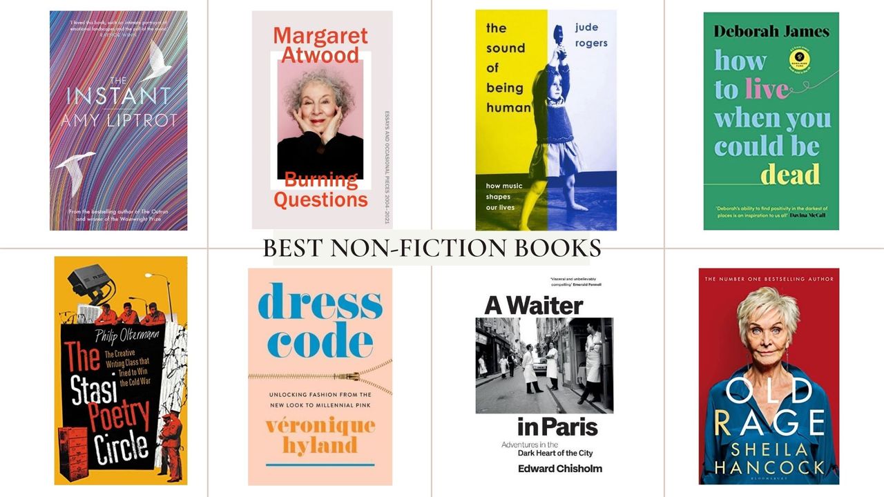 a collage image featuring eight of the books in woman and home&#039;s best non-fiction books round up for 2022