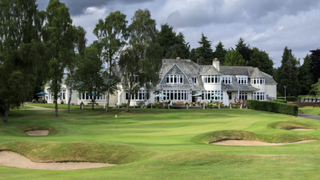 Blairgowrie Rosemount 18th green and clubhouse beyond pictured