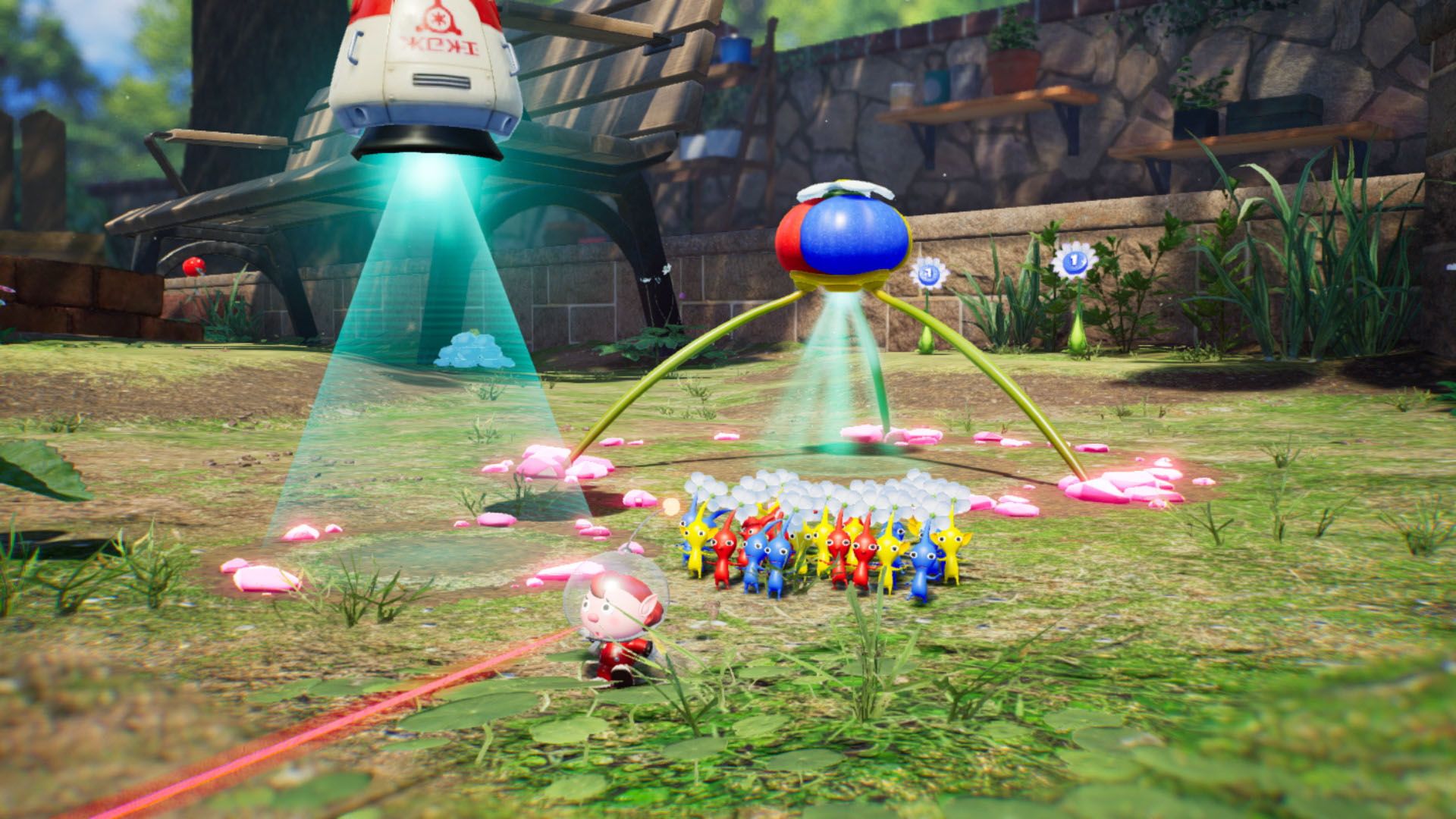 Colony of Pikmin following explorer by the Onion in Pikmin 4