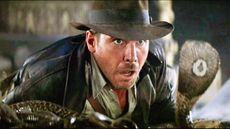 Indiana Jones confronted by a snake