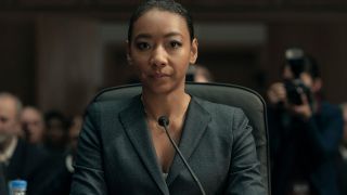 Elizabeth Wright sits stoically at a Senate confirmation in Tom Clancy's Jack Ryan.