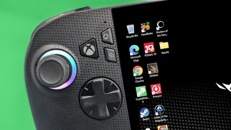 A closeup of the ROG Xbox Ally X's D-Pad, Xbox button, and joystick.