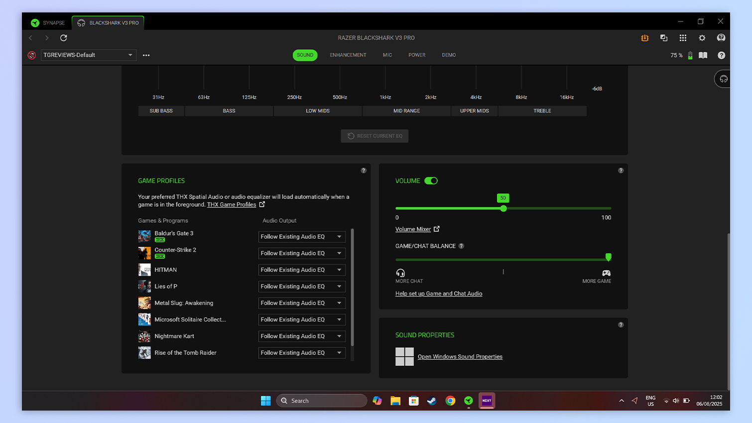 Razer Synapse app open on a Windows 11 laptop