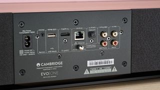 A closeup of the Cambridge Audio Evo One's ports in detail.