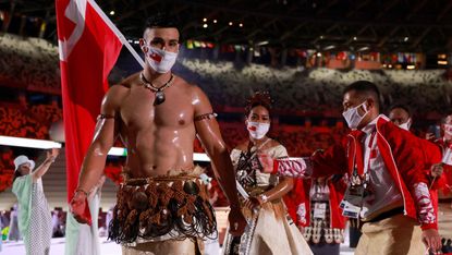 tongan flag bearer at tokyo olympics opening ceremony