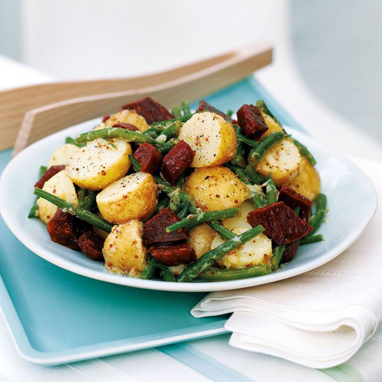 New Potato and Bean Salad with Crunchy Chorizo-salad recipes-recipe ideas-new recipes-woman and home