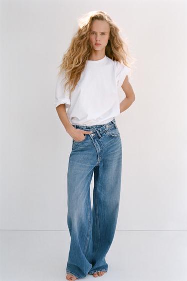 Trf High-Waist Wide Leg Crossover Jeans
