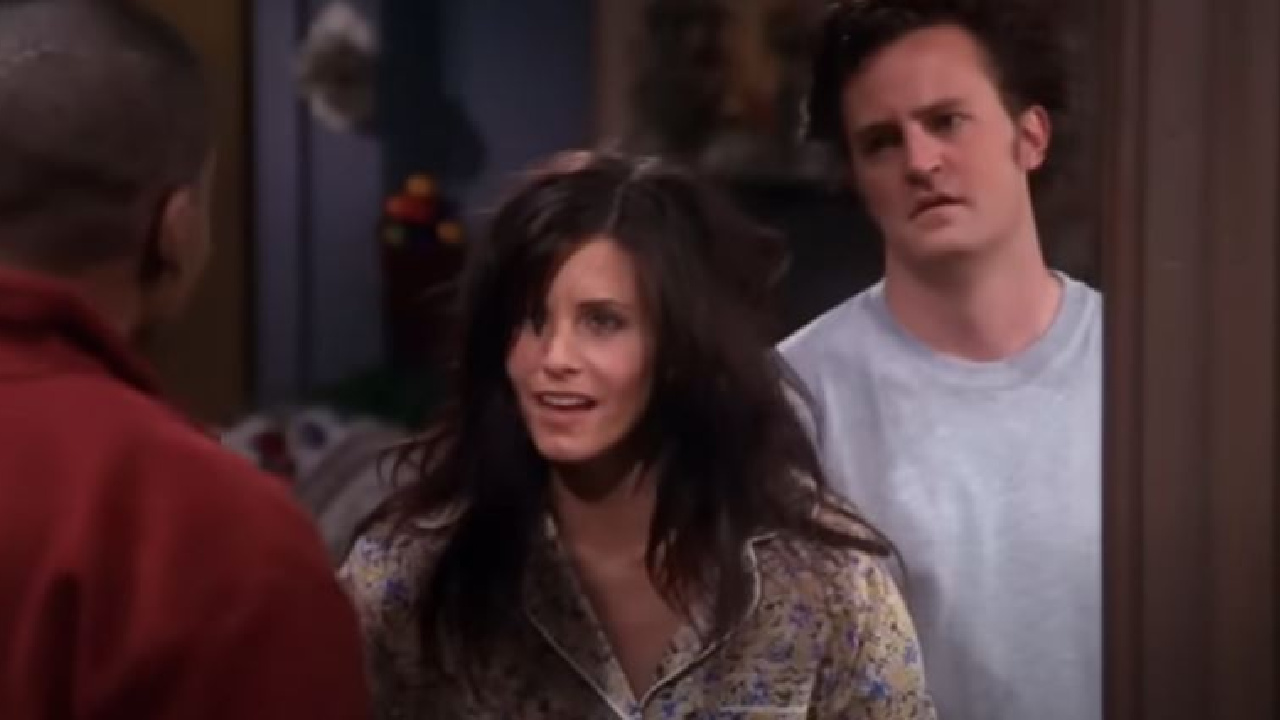 Monica and Chandler after giving candy to neighbors in Friends.