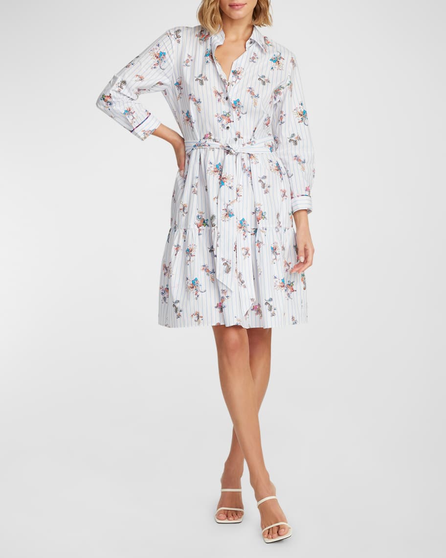 Paloma Striped Paisley-Print Midi Shirtdress