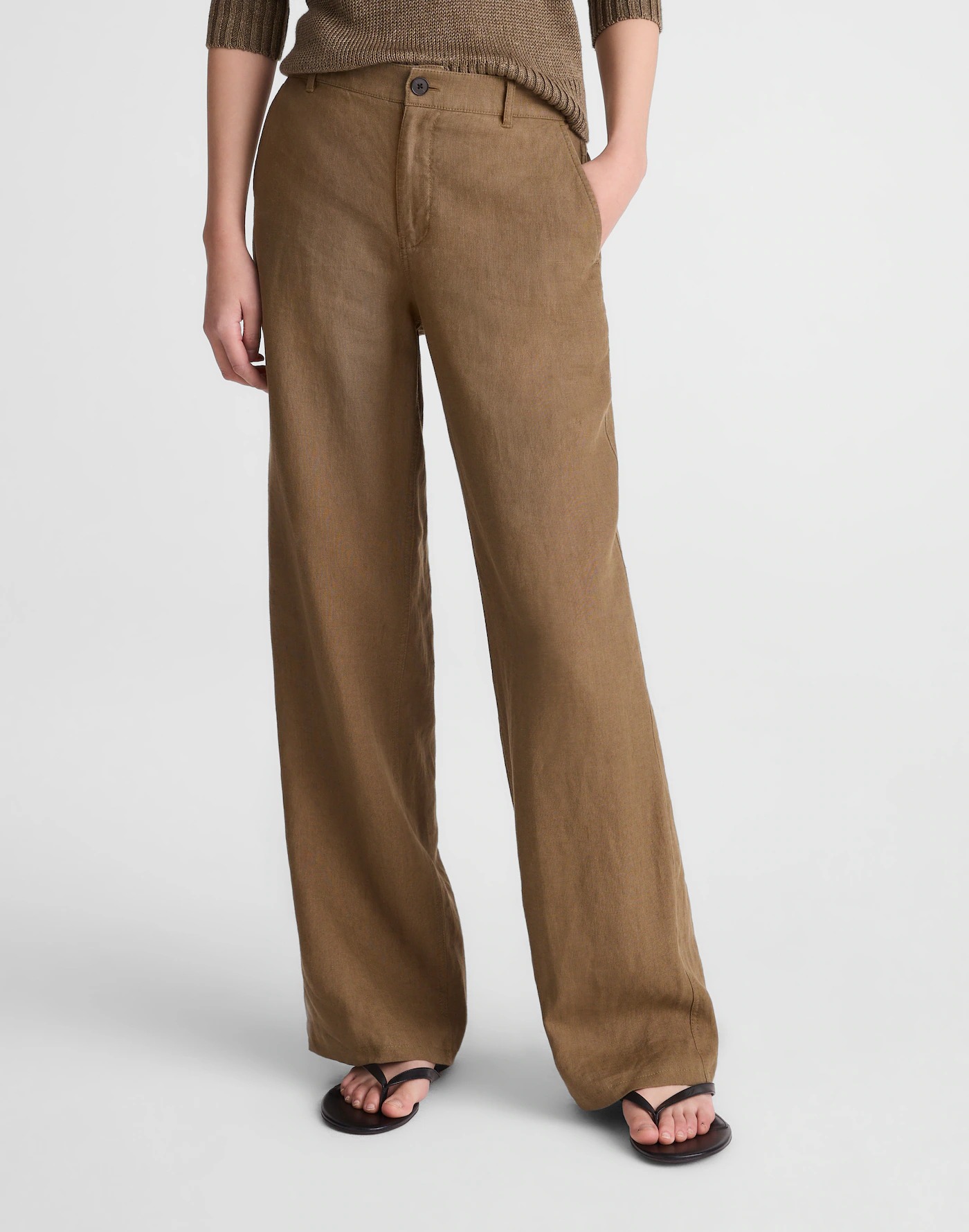 Madewell, The Zoe Relaxed Straight Pant in 100% Linen in Safari Khaki