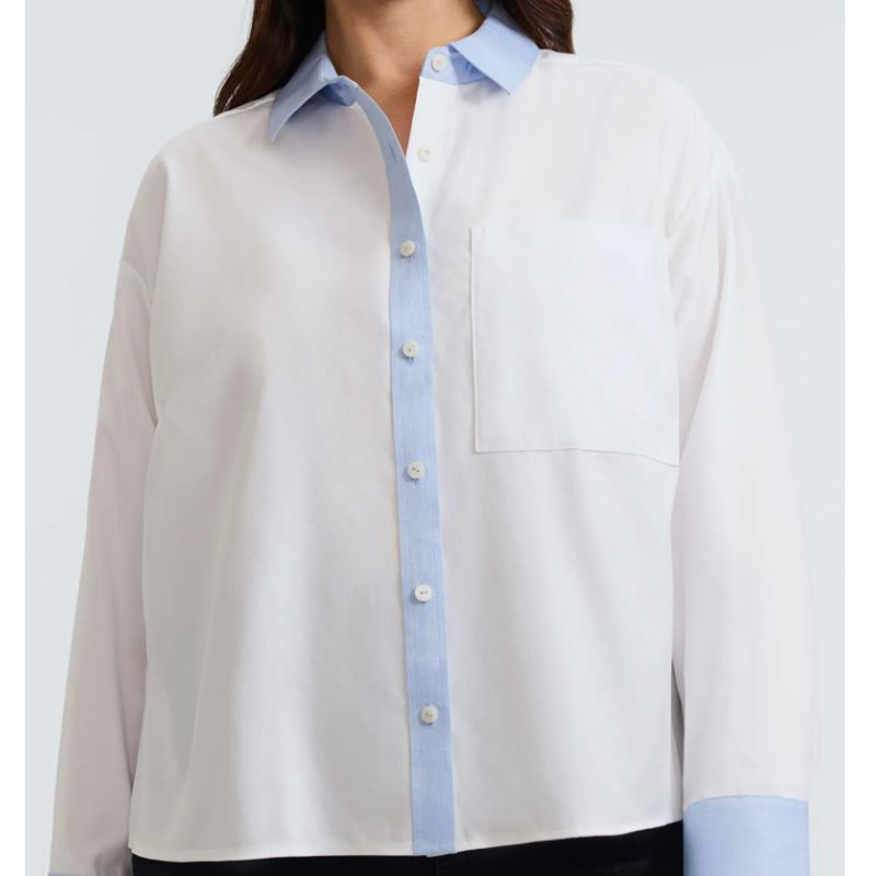 Foxcroft , Marina Contrast Trim Cotton Button-Up Shirt