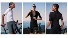 Three images of people wearing H&M cycling kit collection