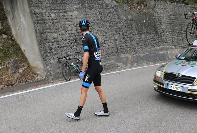 Bradley Wiggins (Sky) waits for his new bike