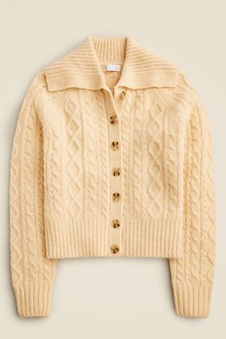 Collared Cable-Knit Cardigan Sweater