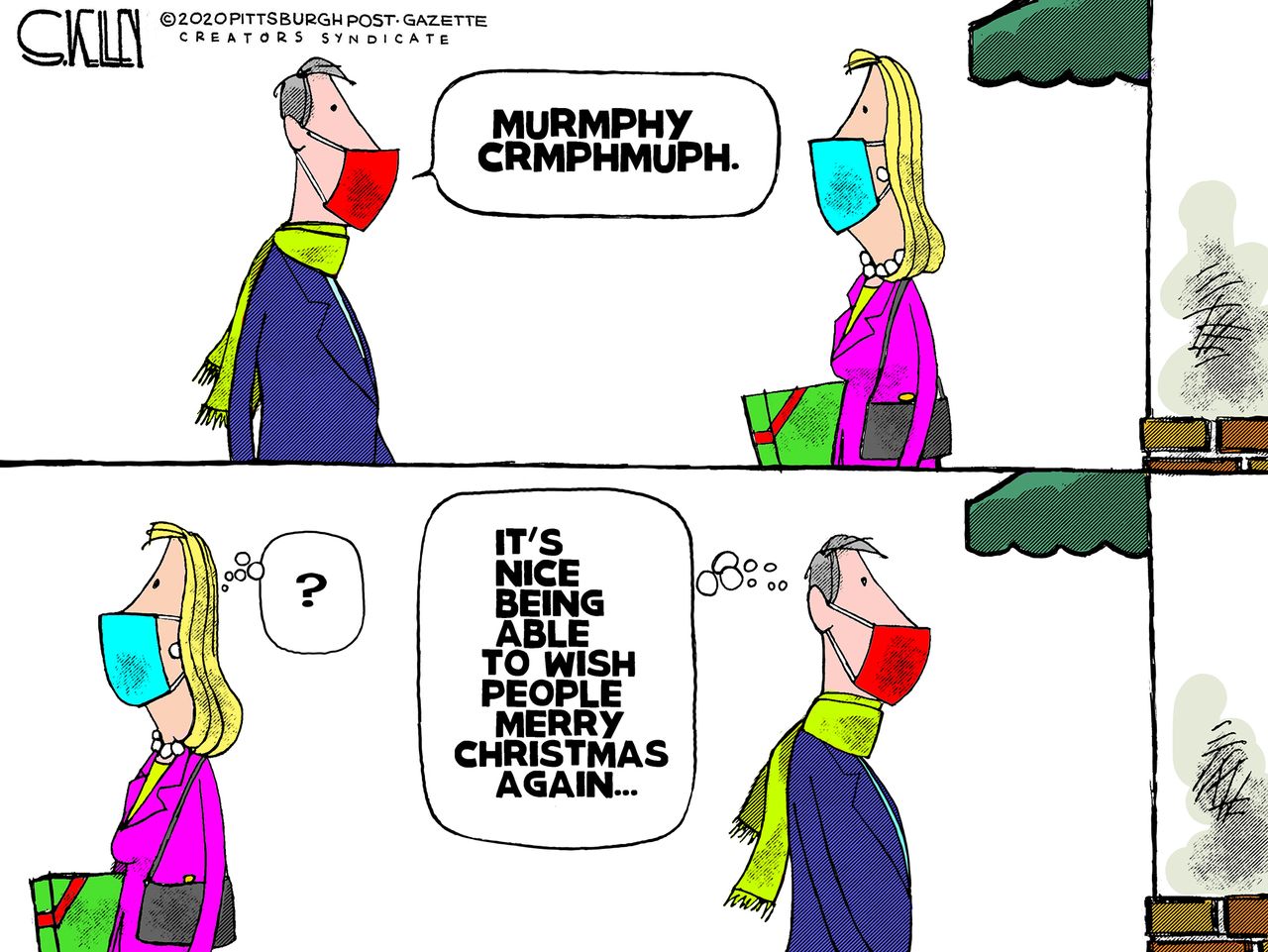 Editorial Cartoon U.S. Christmas COVID masks