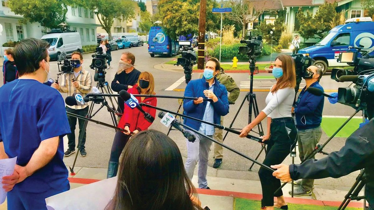 Los Angeles stations covering a COVID-19 press conference