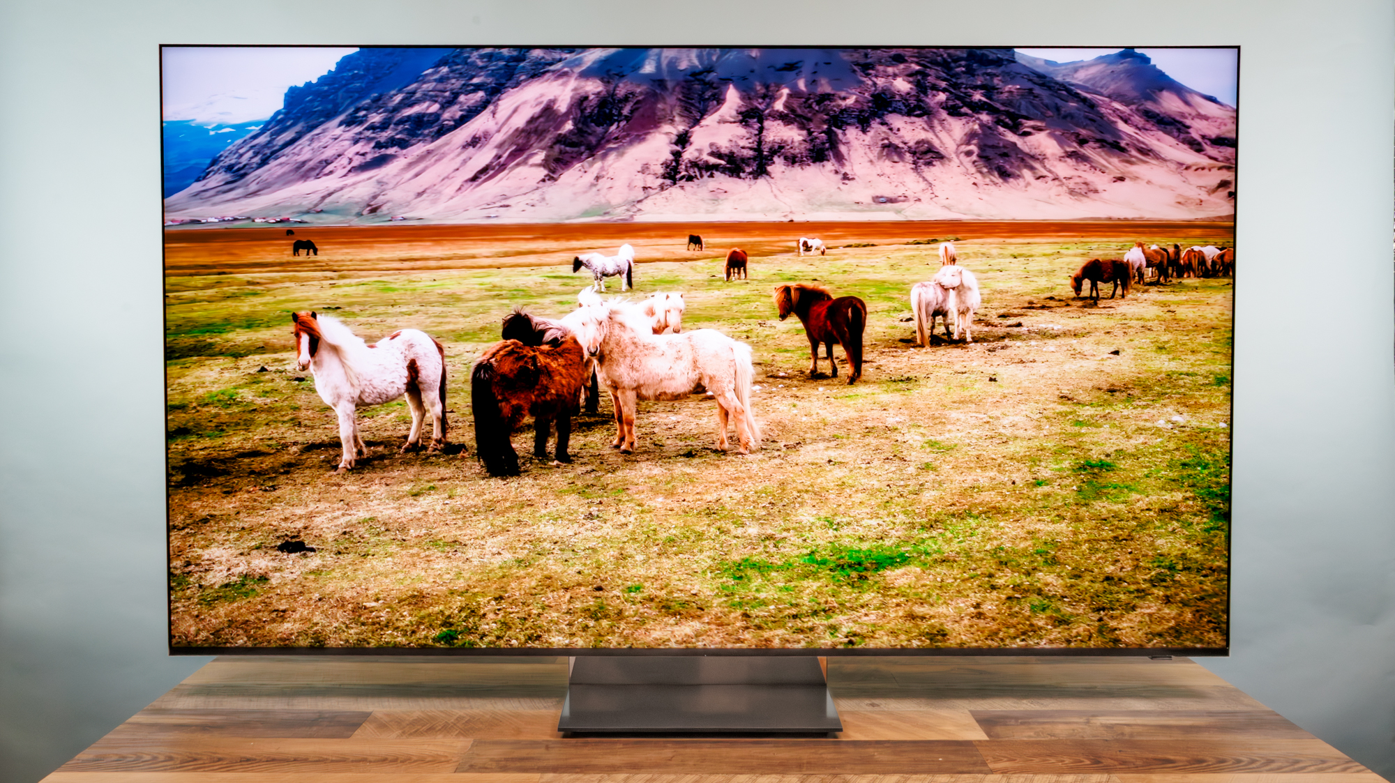 A Samsung R95H Micro RGB TV on a desk