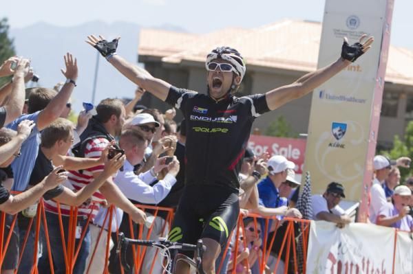 Jack Bauer (Endura Racing) is ecstatic about his victory in Provo at stage 2 of the Tour of Utah.