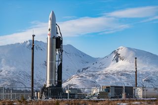 Astra's Rocket 3.0 at the Pacific Spaceport Complex in Alaska in February 2020, ahead of a planned liftoff for the DARPA Launch Challenge.