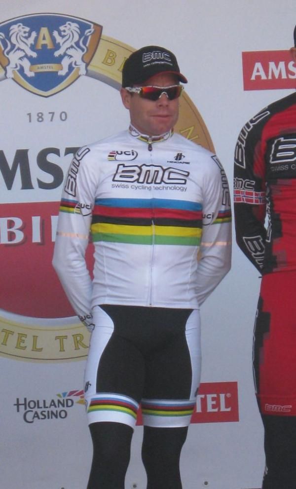 World Champion Cadel Evans (BMC) on the start podium