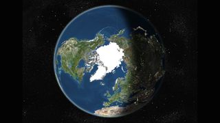 a satellite image of the Earth centered on the North Pole