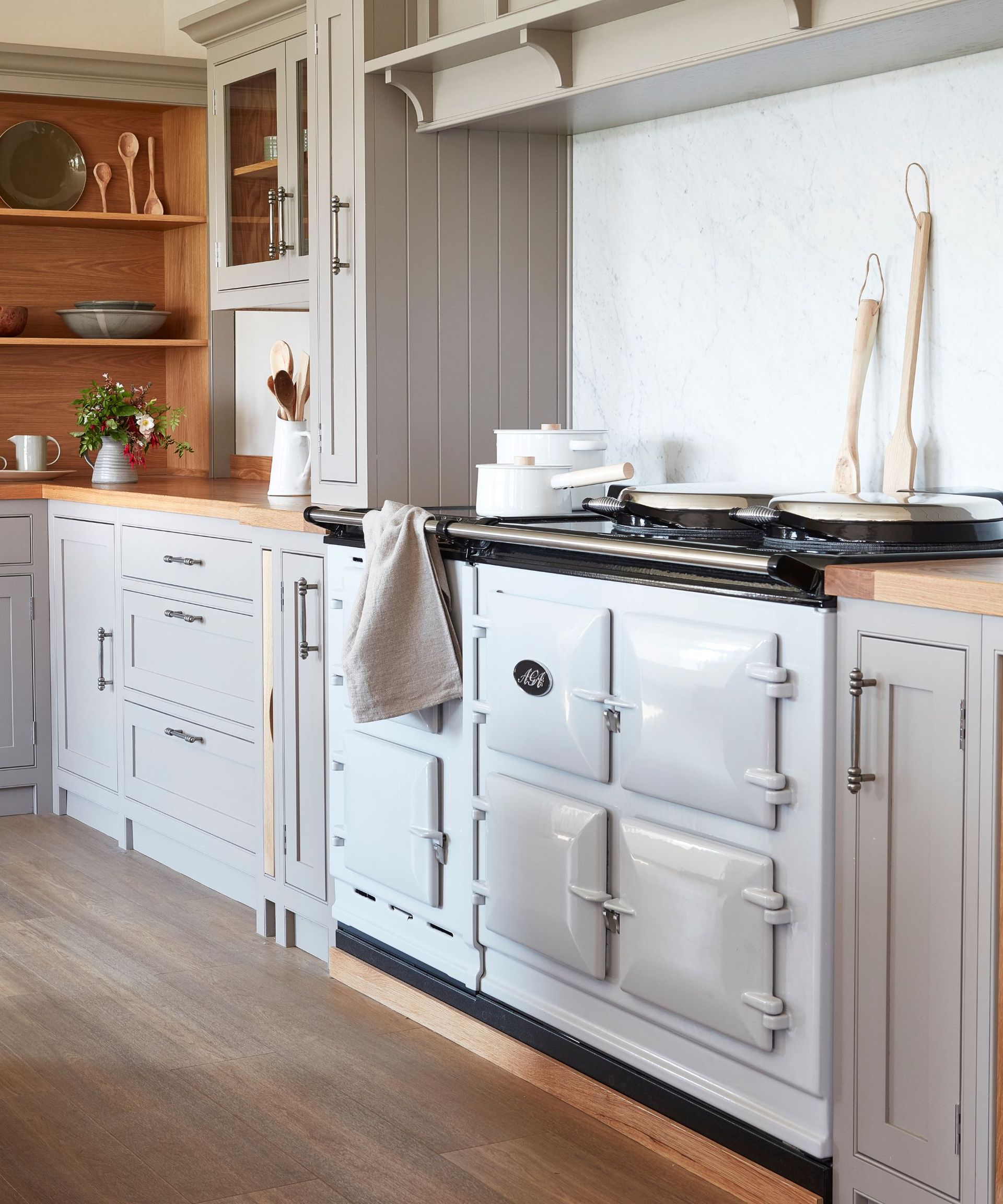 Blue range cooker in a blue kitchen